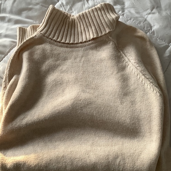 Cream Beige Turtleneck Sweater 100% Cotton Lightweight Sweater for Spring & Fall - Picture 3 of 4
